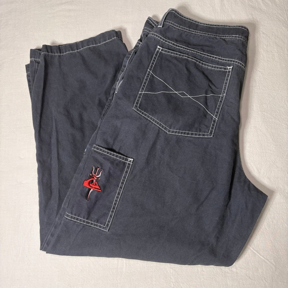 Quiksilver Baggy Fit Carpenter Pants Mens 38 Charcoal Gray Contrast Stitch Y2K